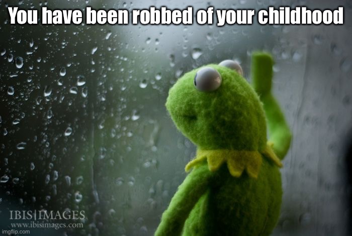 kermit window | You have been robbed of your childhood | image tagged in kermit window | made w/ Imgflip meme maker