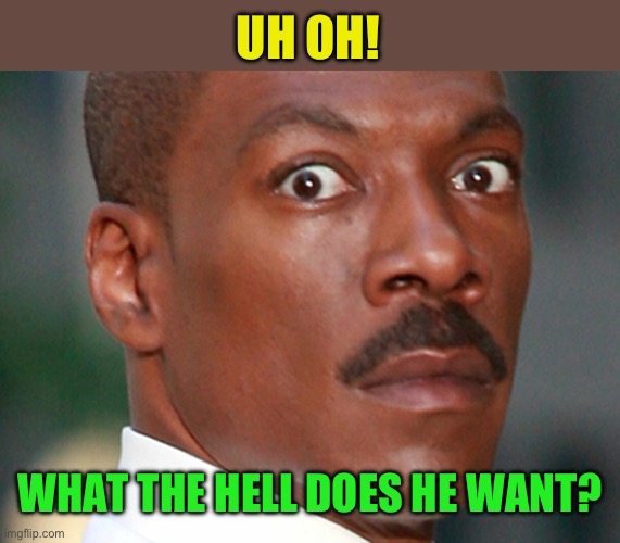 Eddie Murphy Uh Oh | UH OH! WHAT THE HELL DOES HE WANT? | image tagged in eddie murphy uh oh | made w/ Imgflip meme maker
