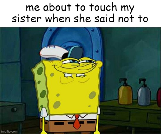 Don't You Squidward | me about to touch my sister when she said not to | image tagged in memes,don't you squidward | made w/ Imgflip meme maker
