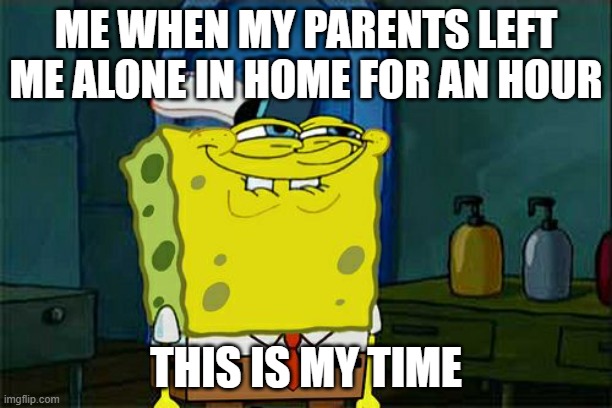 Don't You Squidward | ME WHEN MY PARENTS LEFT ME ALONE IN HOME FOR AN HOUR; THIS IS MY TIME | image tagged in memes,don't you squidward,home,parents | made w/ Imgflip meme maker