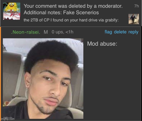 Tck trying not to mod abuse for 1 millisecond: | image tagged in mod abuse | made w/ Imgflip meme maker