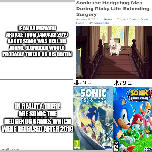 The 91 Cent Solution as the result of an Animemaru article about Sonic's death being mistaken for real news | IF AN ANIMEMARU ARTICLE FROM JANUARY 2019 ABOUT SONIC WAS REAL ALL ALONG, GLOMGOLD WOULD PROBABLY TWERK ON HIS COFFIN; IN REALITY, THERE ARE SONIC THE HEDGEHOG GAMES WHICH WERE RELEASED AFTER 2019 | image tagged in sonic the hedgehog,ducktales,twerking | made w/ Imgflip meme maker