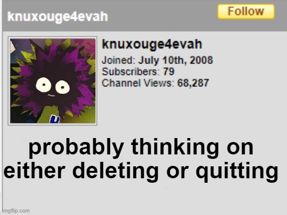 srs | probably thinking on either deleting or quitting | image tagged in knuxc | made w/ Imgflip meme maker