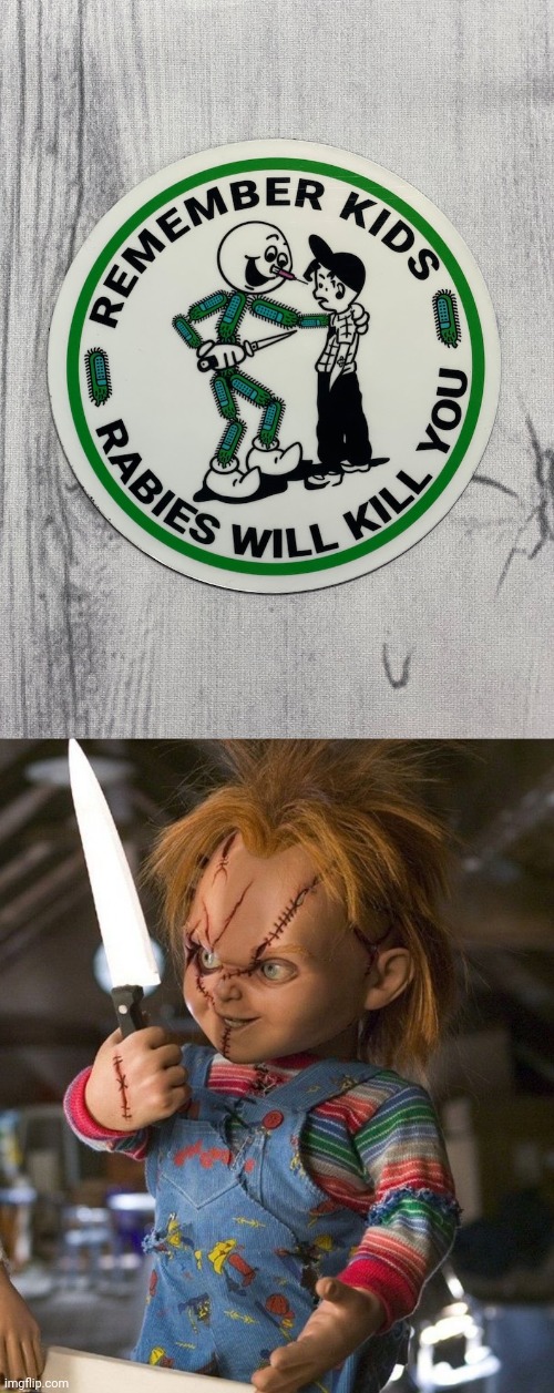 Rabies | image tagged in chucky with knife,rabies,killer,dark humor,knife,memes | made w/ Imgflip meme maker