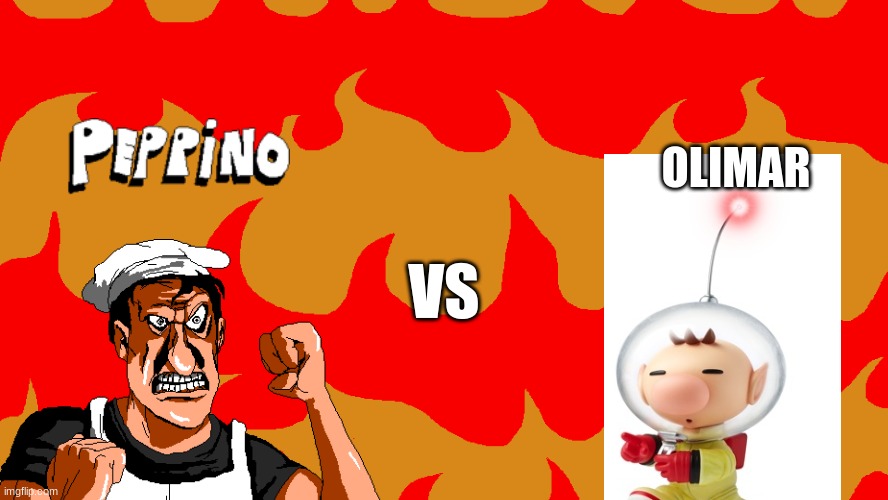 peppino vs olimar | OLIMAR; VS | image tagged in pizza tower boss template | made w/ Imgflip meme maker