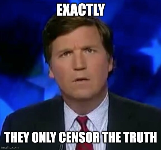 confused Tucker carlson | EXACTLY THEY ONLY CENSOR THE TRUTH | image tagged in confused tucker carlson | made w/ Imgflip meme maker