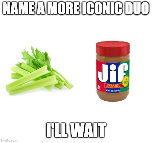 bet you can't do it in 10 minutes | NAME A MORE ICONIC DUO; I'LL WAIT | image tagged in snacks | made w/ Imgflip meme maker