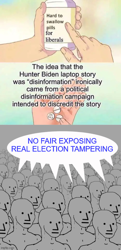 Ignorance is bliss...  Lib 101 | NO FAIR EXPOSING REAL ELECTION TAMPERING | image tagged in npc-crowd,liberal,hypocrites | made w/ Imgflip meme maker