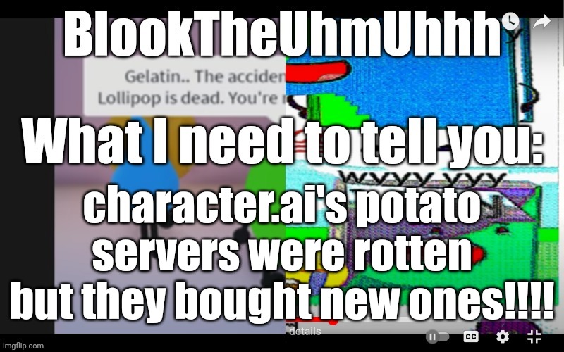 Book | character.ai's potato servers were rotten but they bought new ones!!!! | image tagged in book | made w/ Imgflip meme maker