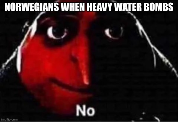 Gru No | NORWEGIANS WHEN HEAVY WATER BOMBS | image tagged in gru no | made w/ Imgflip meme maker