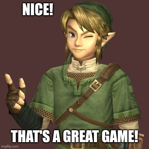 Zelda | NICE! THAT'S A GREAT GAME! | image tagged in zelda | made w/ Imgflip meme maker
