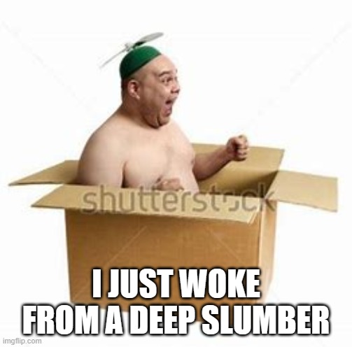 prop hat | I JUST WOKE FROM A DEEP SLUMBER | image tagged in prop hat | made w/ Imgflip meme maker