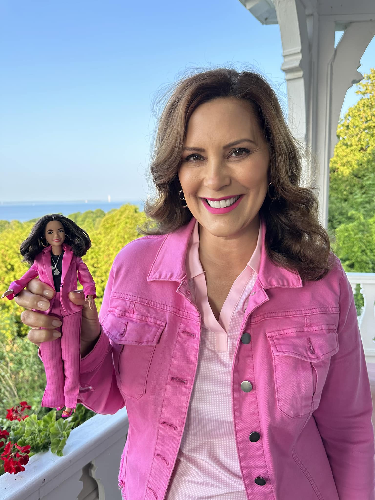 MI Gov Whitmer with a Barbie doll Blank Meme Template