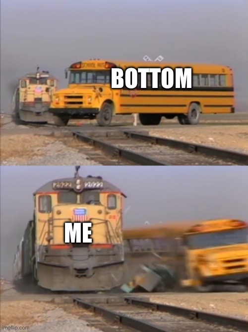Rail you | BOTTOM; ME | image tagged in train crashes bus,rail | made w/ Imgflip meme maker