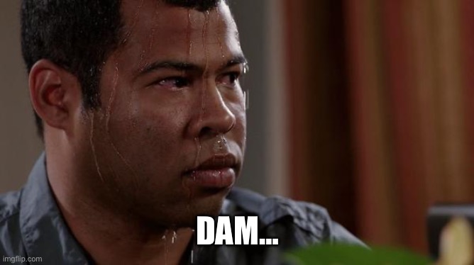 sweating bullets | DAM… | image tagged in sweating bullets | made w/ Imgflip meme maker