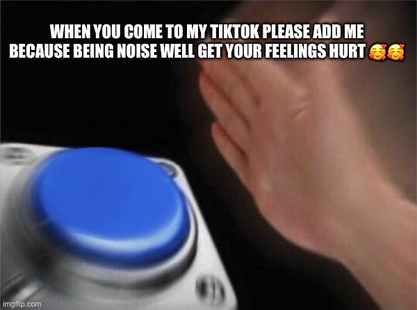 Blank Nut Button Meme | WHEN YOU COME TO MY TIKTOK PLEASE ADD ME BECAUSE BEING NOISE WELL GET YOUR FEELINGS HURT 🥰🥰 | image tagged in memes,blank nut button | made w/ Imgflip meme maker