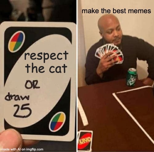 + respect | make the best memes; respect the cat | image tagged in memes,uno draw 25 cards | made w/ Imgflip meme maker