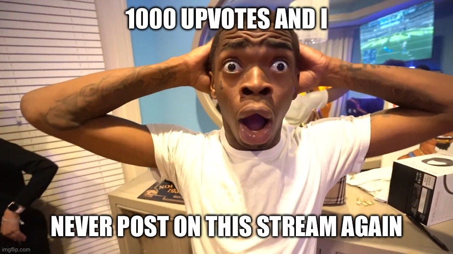 Like that’s ever gonna happen | 1000 UPVOTES AND I; NEVER POST ON THIS STREAM AGAIN | image tagged in memes,funny | made w/ Imgflip meme maker