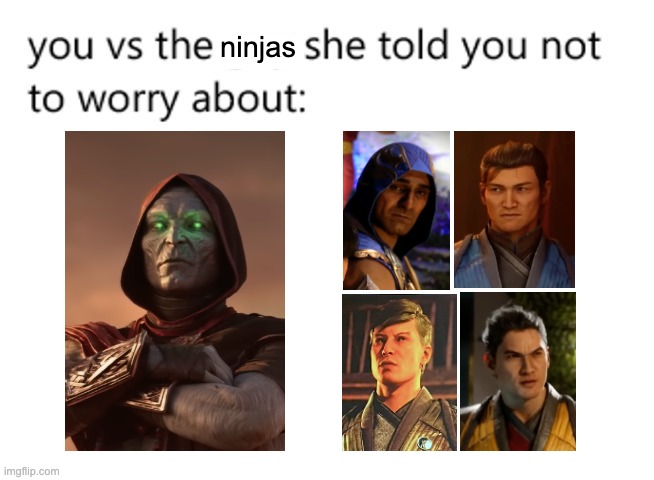 Ermac says no to unrealistic ninja beauty standards | ninjas | image tagged in you vs the guy she told you not to worry about | made w/ Imgflip meme maker