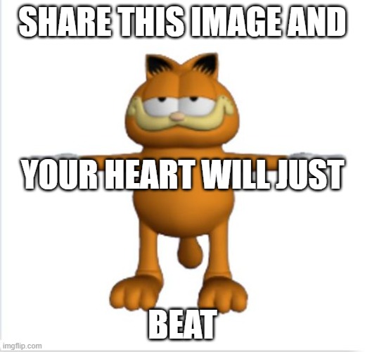 me Friday evening | SHARE THIS IMAGE AND; YOUR HEART WILL JUST; BEAT | image tagged in garfield t-pose | made w/ Imgflip meme maker