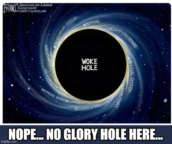 There is no joy, happiness in woke...  only hate and sorrow... | NOPE... NO GLORY HOLE HERE... | image tagged in glory,hole,missing,woke,unhappy,libtards | made w/ Imgflip meme maker