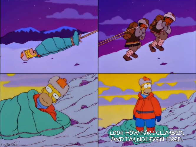 Sherpas' dragging Homer | image tagged in sherpas' dragging homer | made w/ Imgflip meme maker