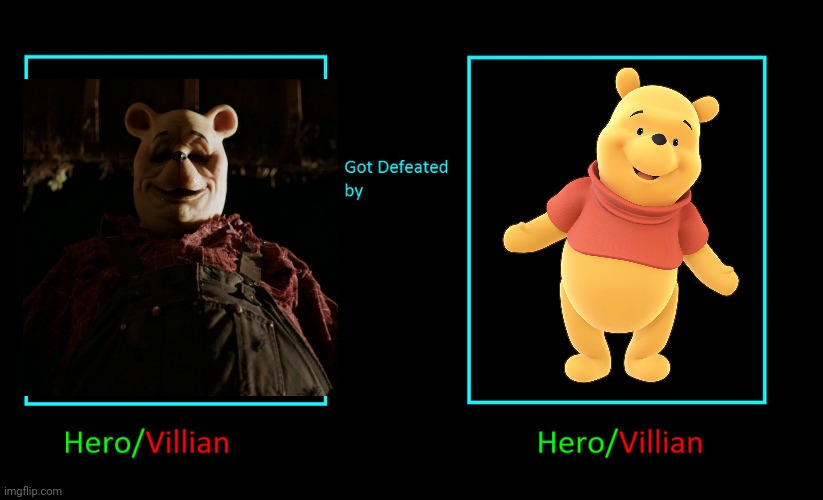 What if Horror Pooh got defeated by the actual Pooh? | image tagged in what if who got defeated by who,winnie the pooh,pooh,pooh bear | made w/ Imgflip meme maker