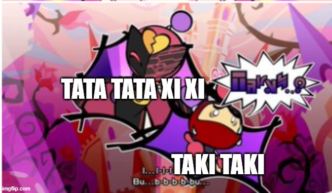 Karaoke Bomber flirting Black Bomber | TATA TATA XI XI TAKI TAKI | image tagged in karaoke bomber flirting black bomber | made w/ Imgflip meme maker