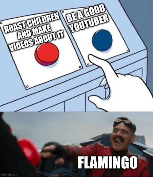 Robotnik Button | BE A GOOD YOUTUBER; ROAST CHILDREN AND MAKE VIDEOS ABOUT IT; FLAMINGO | image tagged in robotnik button | made w/ Imgflip meme maker
