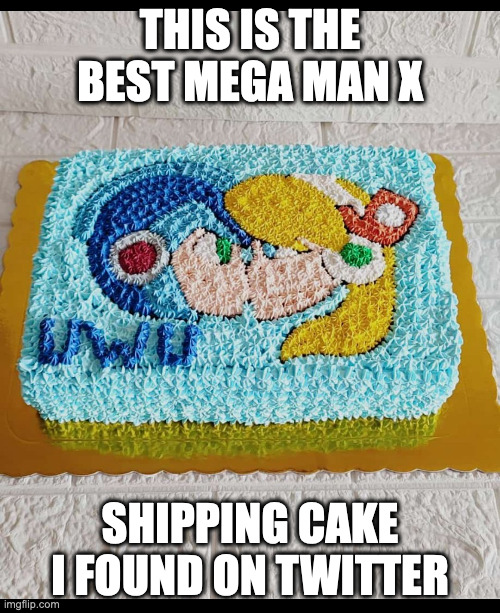 X X Alia Cake | THIS IS THE BEST MEGA MAN X; SHIPPING CAKE I FOUND ON TWITTER | image tagged in food,cake,megaman,megaman x,memes | made w/ Imgflip meme maker