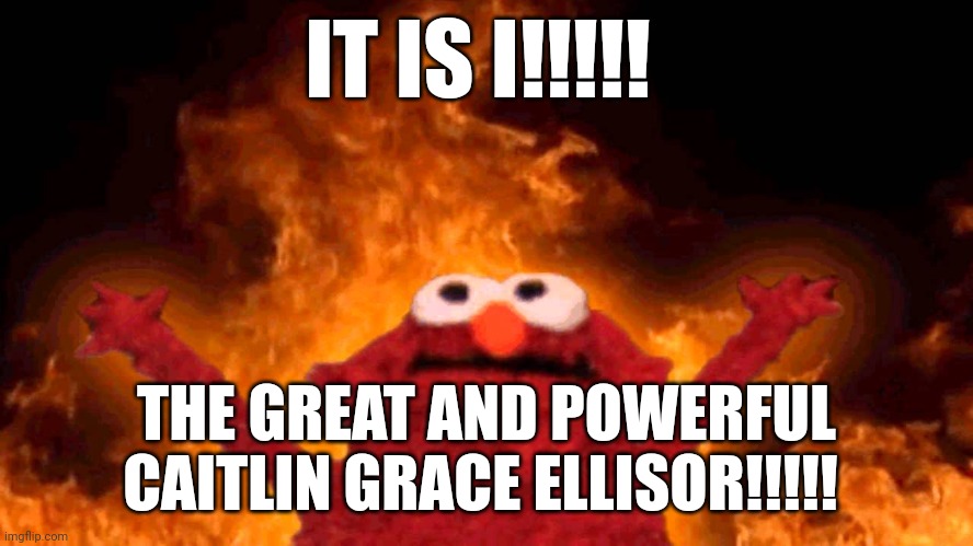 elmo fire | IT IS I!!!!! THE GREAT AND POWERFUL CAITLIN GRACE ELLISOR!!!!! | image tagged in elmo fire | made w/ Imgflip meme maker