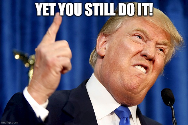 Donald Trump | YET YOU STILL DO IT! | image tagged in donald trump | made w/ Imgflip meme maker