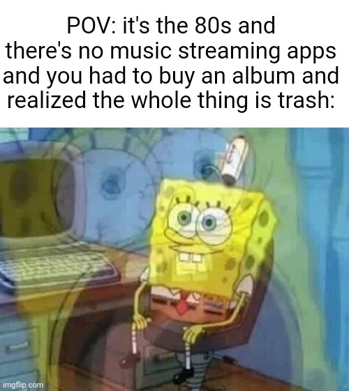 Internal screaming | POV: it's the 80s and there's no music streaming apps and you had to buy an album and realized the whole thing is trash: | image tagged in internal screaming | made w/ Imgflip meme maker