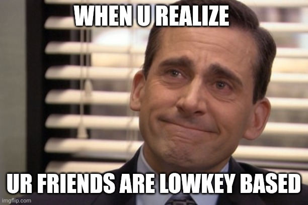Michael Scott Cry | WHEN U REALIZE; UR FRIENDS ARE LOWKEY BASED | image tagged in michael scott cry | made w/ Imgflip meme maker