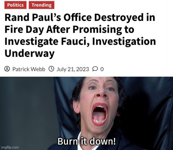 What a coincidence. | Burn it down! | image tagged in frau farbissina | made w/ Imgflip meme maker