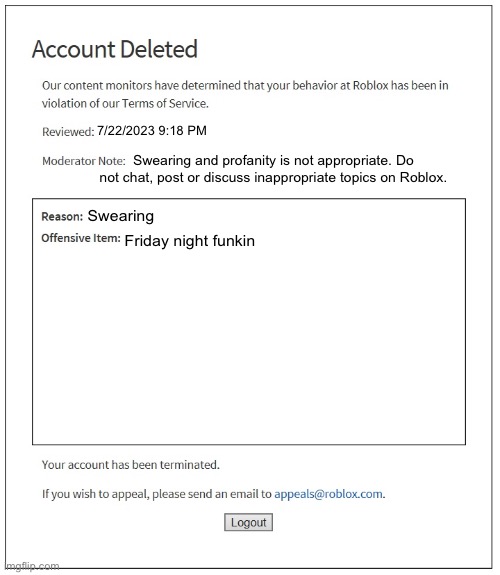 This is a real type of roblox account deletion - Imgflip