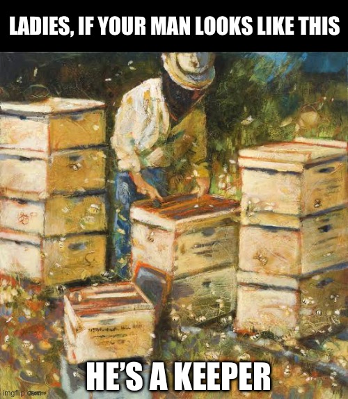 Your man | LADIES, IF YOUR MAN LOOKS LIKE THIS; HE’S A KEEPER | image tagged in man,keeper,bees | made w/ Imgflip meme maker