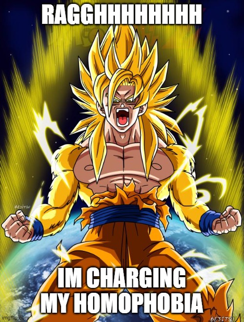 Goku | RAGGHHHHHHHH IM CHARGING MY HOMOPHOBIA | image tagged in goku | made w/ Imgflip meme maker