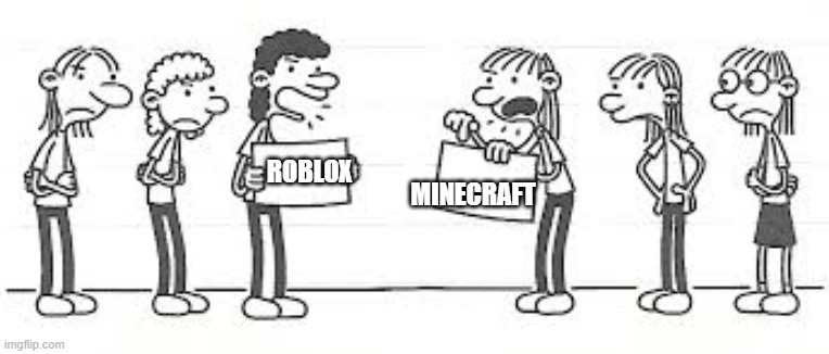 Gamers be like with 2 popluar games | ROBLOX; MINECRAFT | image tagged in wimpy kid girls | made w/ Imgflip meme maker