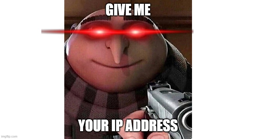 Gru with a gun | GIVE ME; YOUR IP ADDRESS | image tagged in gru with a gun | made w/ Imgflip meme maker
