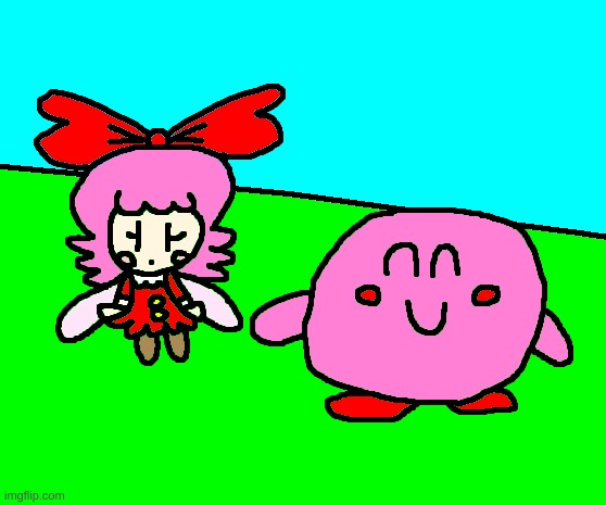 Kirby and Ribbon fanart | image tagged in cute,kirby,ribbon,fanart,parody,comics/cartoons | made w/ Imgflip meme maker