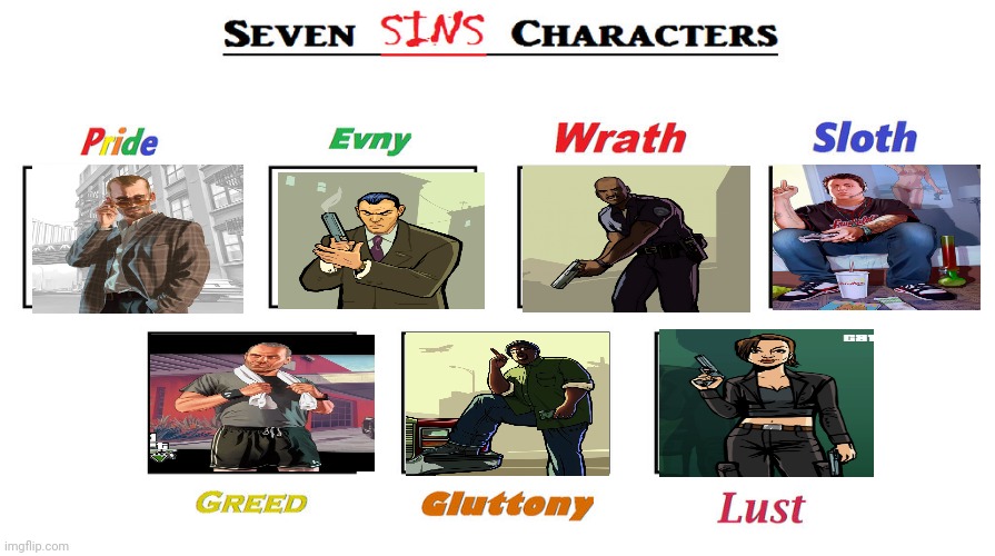 Seven Deadly sins | image tagged in seven deadly sins,gta | made w/ Imgflip meme maker