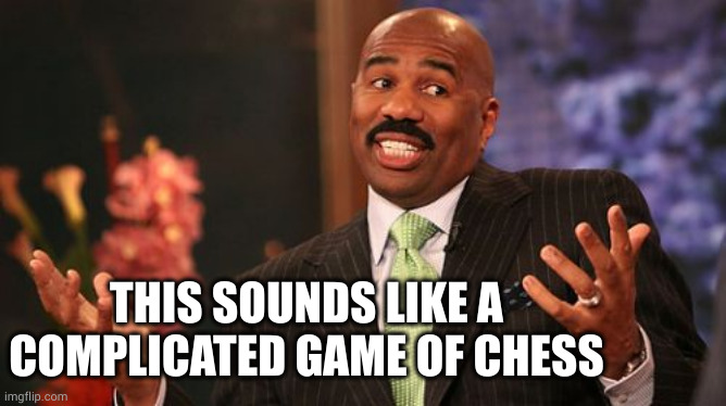 Steve Harvey Meme | THIS SOUNDS LIKE A COMPLICATED GAME OF CHESS | image tagged in memes,steve harvey | made w/ Imgflip meme maker