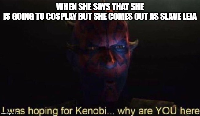 I was hoping for Kenobi | WHEN SHE SAYS THAT SHE IS GOING TO COSPLAY BUT SHE COMES OUT AS SLAVE LEIA | image tagged in i was hoping for kenobi | made w/ Imgflip meme maker