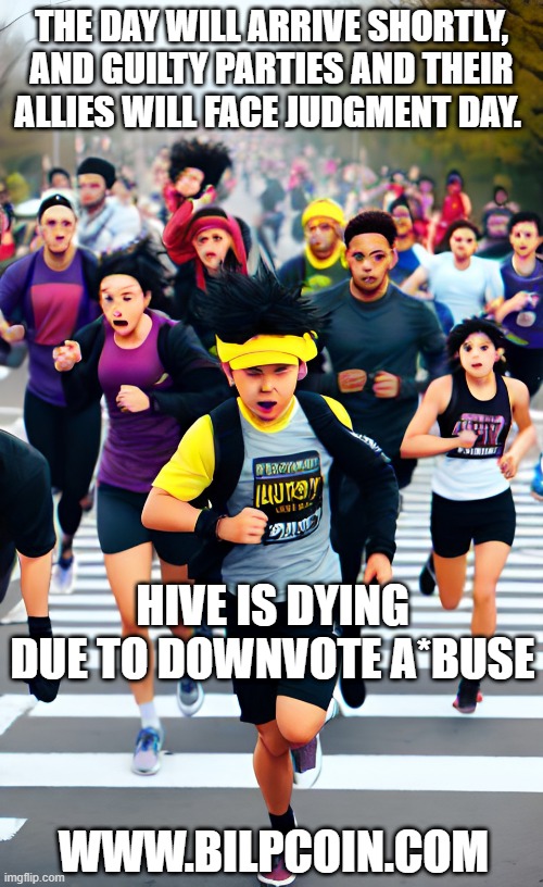 THE DAY WILL ARRIVE SHORTLY, AND GUILTY PARTIES AND THEIR ALLIES WILL FACE JUDGMENT DAY. HIVE IS DYING DUE TO DOWNVOTE A*BUSE; WWW.BILPCOIN.COM | made w/ Imgflip meme maker