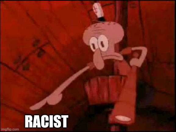 Squidward pointing | RACIST | image tagged in squidward pointing | made w/ Imgflip meme maker