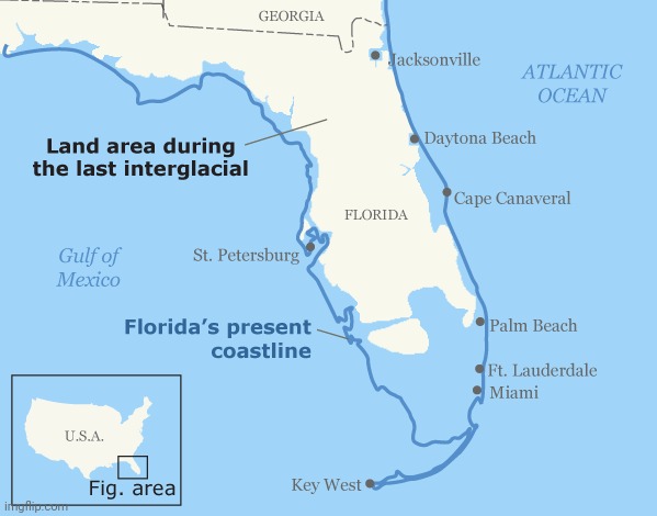 image tagged in florida,florida coastline,global warming,climate change,ice age,interglacial | made w/ Imgflip meme maker