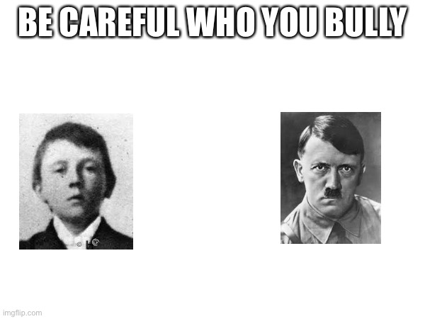 Why you shouldn't bully people | BE CAREFUL WHO YOU BULLY | image tagged in memes,funny,be careful,adolf hitler,nazis | made w/ Imgflip meme maker
