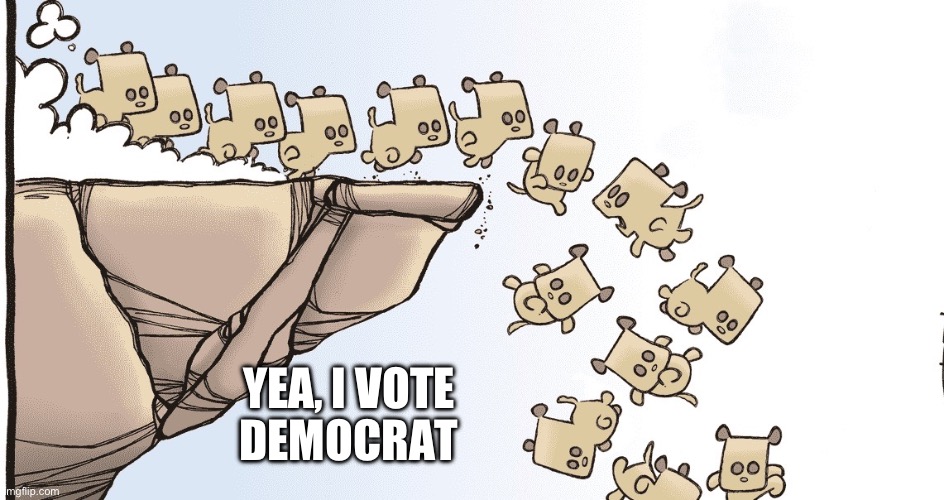 DeMo are dots | YEA, I VOTE
DEMOCRAT | image tagged in lemmings,meme | made w/ Imgflip meme maker