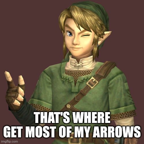 Zelda | THAT'S WHERE GET MOST OF MY ARROWS | image tagged in zelda | made w/ Imgflip meme maker